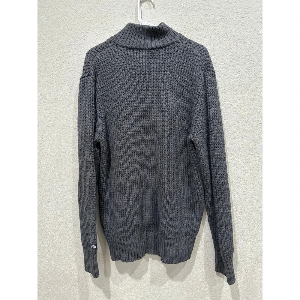 The North Face Mens Grey Full Zip Cotton Waffle Knit Mock Neck Sweater Large
